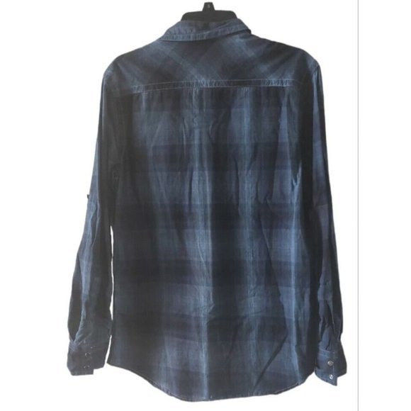 International Concepts Men's Shirt Blue Plaid Western Snap Button Long Sleeve-Sm - Picture 2 of 9